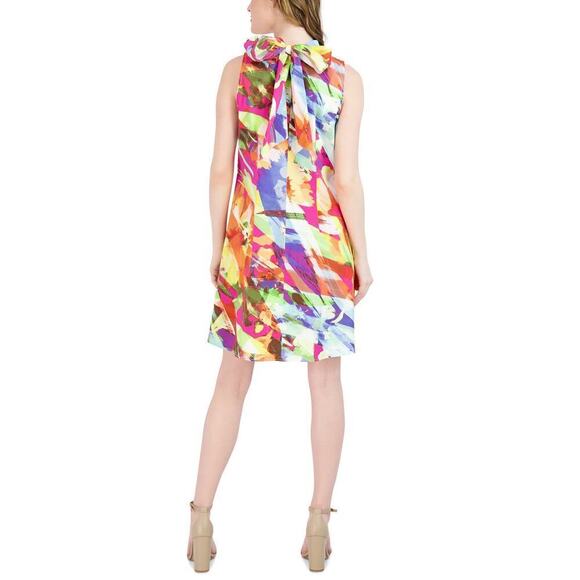Robbie Bee Women's Printed Mock Neck Shift Dress flowy M multi fairycore boho - Picture 5 of 11
